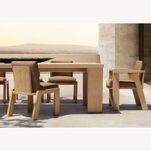 Hangkai nuevo listado estilo moderno muebles de exterior teca madera metal <span class=keywords><strong>popular</strong></span> mesa de comedor y sillas - Product Image 1