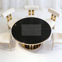 Table ronde de mariage de luxe moderne pour événements hôteliers, banquets, avec base en acier inoxydable doré et plateau en verre noir