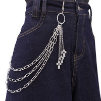 Chaîne de pantalon Yueli White Cross en argent tibétain à double anneau, chaîne de taille Hip Hop, accessoires décontractés pour jean