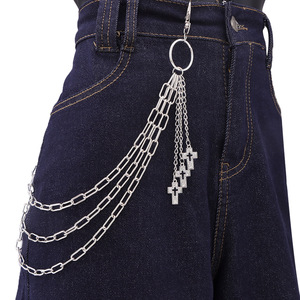 yueli <b>Cross</b> Pants Chain Tibetan <b>Silver</b> Double <b>Ring</b> Hip Hop Waist Chain Casual Denim Accessories - Product Image 1