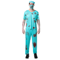 Déguisement d'Halloween d'Horreur pour Hommes, Tenue de Médecin Chirurgien Zombie Verte, Costume Adulte