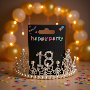 Corona de Tiara para 18 Años, 6 Pulgadas, Aleación Metálica, Accesorio para el Cabello con Perlas y Diamantes de Imitación, Joyería para Fiestas y Concursos - Product Image 2