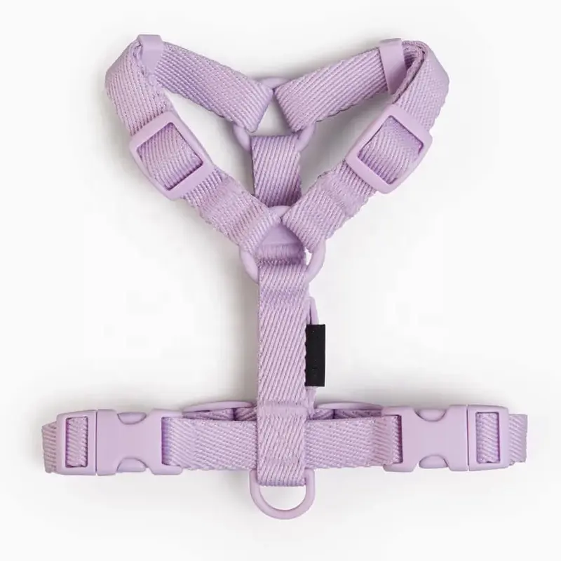OEM Customized Logo and Color Hands Free No Pull Macaron Pink Yellow Light Purple Nylon Dog Leash Dog Harness Set