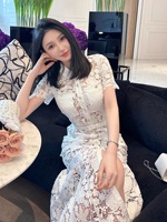 Nouvel arrivage : Robe queue de poisson taille haute en dentelle soluble à l'eau, style rétro français, sept couleurs, collection Ramadan 2026