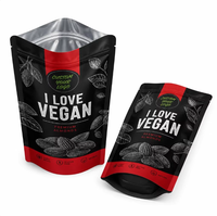 Sachet d'emballage pour noix avec logo personnalisé imprimé I LOVE VEGAN, pochette verticale en Mylar avec fermeture éclair pour amandes et pistaches biologiques