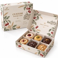 Boîte à pâtisserie personnalisée avec logo, papier ondulé E 350 g/m², carton pliable, impression CMYK recto-verso, pelliculage brillant, fermeture magnétique