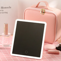 Sac de maquillage imperméable à grande capacité, détachable, avec éclairage réglable rose et noir sur écran LED, pour femmes