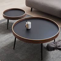 Table à manger ronde, design minimaliste nordique noir, table basse en noyer de luxe, salon
