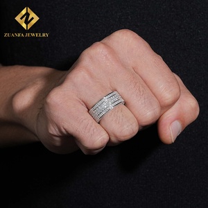 ZUANFA JEWELRY แหวนวงกว้างประดับเพชรโมอิสซาไนต์ 4 แถว รุ่นใหม่ล่าสุด ดีไซน์หรูหราสไตล์ฮิปฮอป พร้อมใบรับรอง GRA - Product Image 5