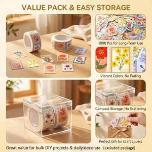 1000 Pcs <b>Flower</b> Stamp <b>Stickers</b> with 10 Designs - Product Image 4