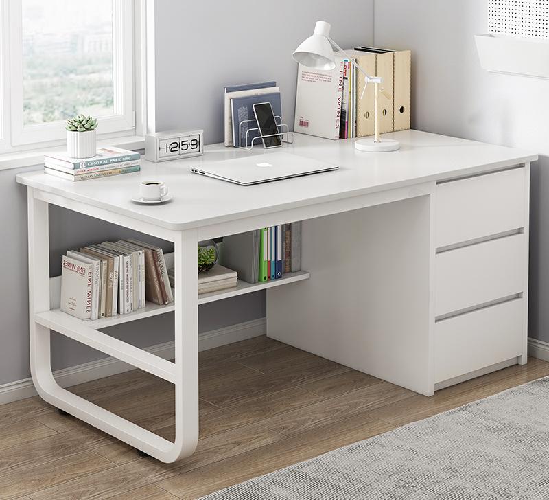 Modern massief houten bureau, midden van de eeuw, modern computerbureau, thuiskantoor, studeertafel, werkstation, natuurlijk eiken (47 inch, wit