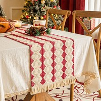 Nappe de Noël décorative en coton et lin, rayée, patchwork, tissée, à franges, sets de table, chemin de table, vente en gros