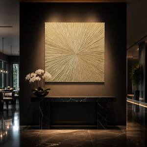 Quadro astratto dorato dipinto a mano al 100% su tela, dimensioni personalizzabili, pronto da appendere, decorazione per la casa, in offerta speciale. - Product Image 4