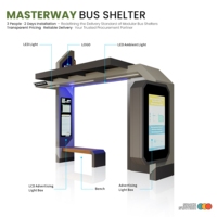Refugio de autobús al aire libre con asientos y toldo para transporte público urbano