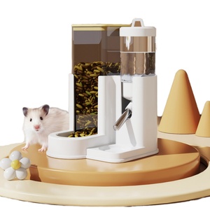 Distributeur automatique 2-en-1 écologique en plastique à motif uni, bouteille d'eau et bol à nourriture dorés pour hamster, pour petits animaux, fournitures pour animaux de compagnie - Product Image 1