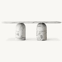 Table à manger rectangulaire en marbre, surface en pierre blanche, base à double dôme, luxe moderne