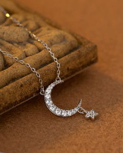 Kalung bulan liontin perhiasan wanita, Kalung perak murni 925 zirkon, kalung bulan dan bintang untuk wanita - Product Image 5