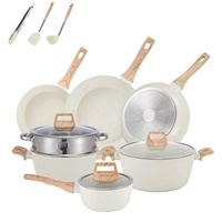 Grosir 12 PCS Set Panci Masak Dapur Granit Warna Putih dan Hitam Anti Lengket dengan Gagang Kayu