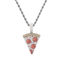 Collier ras-du-cou tendance pour étudiants, avec pendentif triangle en zircon cubique étincelant, design pizza, style jeune et mignon