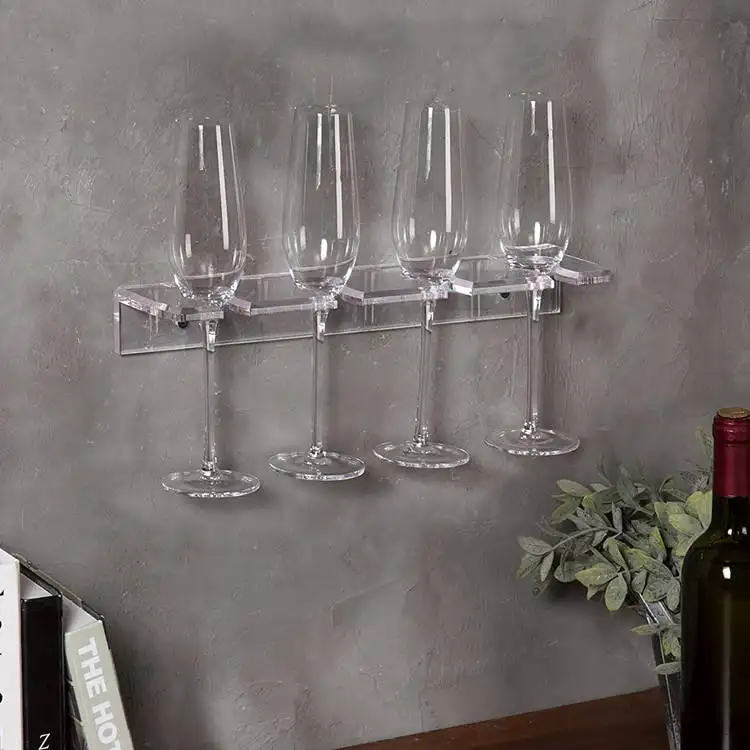 Supporto per portabicchieri in acrilico trasparente semplice montato a parete espositore da parete per Champagne portabicchieri per vino per feste a casa
