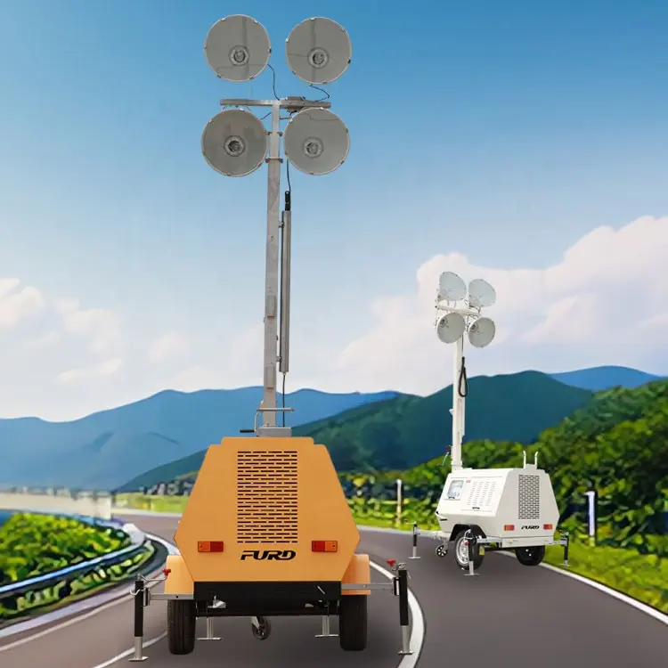 4x1000w Diesel Generator 9m Mast High Bright Trailer Hand Lifting Mobile Led Lighting Tower For Sale