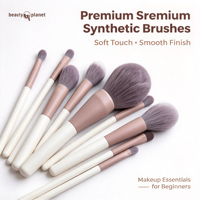 Set Kuas Makeup Beauty Planet Custom 11 pcs Bulu Putih Sintetis, Kuas Eyeliner, Eyeshadow, Kosmetik, Vegan