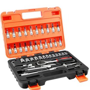 Auto Repair Tool Set 46 Piece 1/4 In <b>Socket</b> Drive Carbon Steel With Case For Vehicle Maintenance - Product Image 1