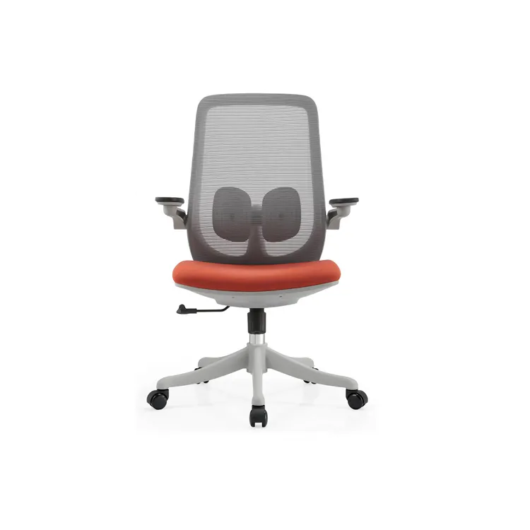 고급 경영진 사무실 의자 현대 디자이너 편안한 패딩 오렌지 시트 회전 머리 받침없이 인체 공학적 회색 메쉬 사무실 의자