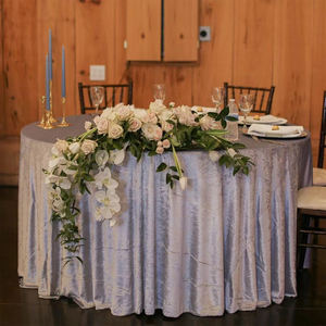 Luxury Wedding Garden Purple <b>Table</b> <b>Cloth</b> <b>Round</b> Pattern Pink Velvet Tablecover Woven Polyester Fabric for Dining or Home Use - Product Image 5