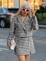 Ensemble blazer et mini-jupe en tweed à carreaux pour femme, style business décontracté, au-dessus du genou, sur mesure