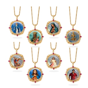 TIMEMUSE Joyería Religiosa Católica <span class=keywords><strong>de</strong></span> <span class=keywords><strong>Jesús</strong></span>, la Virgen María y San Carlos, Pintura a Mano con Piedras Preciosas sobre Turquesa, Concha y Lapislázuli - Product Image 1