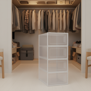 Boîte de rangement pliable pour chaussures DB, en plastique transparent, empilable, organisateur à double niveau, lot de 8, blanc, rectangulaire, 33x15x85cm - Product Image 2