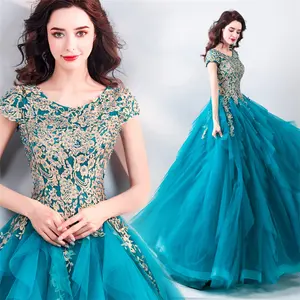 Wholesale Peacock Blue Dinner Annual Meeting Stage Performance Host Art Test Evening Wedding Dress For Women