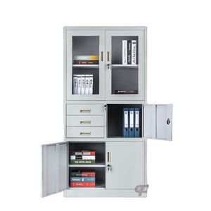 Armoire de rangement moderne en acier et verre avec 3 tiroirs, classeur métallique, armoire en fer avec porte vitrée, coffre-fort - Product Image 1