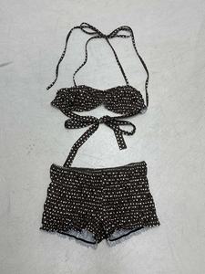 Ensemble bikini marron à pois pour femme, haut sexy à col halter froncé et short taille basse, idéal pour les vacances à la plage et les tenues de soirée à la piscine - Product Image 6