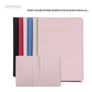 Bling passeport Long voyage portefeuille Rfid carte de visite Kits croûte de cuir passeport couverture porte-Document Logo