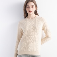 Pull en cachemire à col rond pour femme, tricoté à double losange, manches longues, décontracté, pour le bureau, automne-hiver, OEM ODM