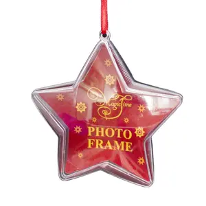 Hot Selling Clear/Glitter Star Shape Photo Ball Christmas Photo Frame Ornaments