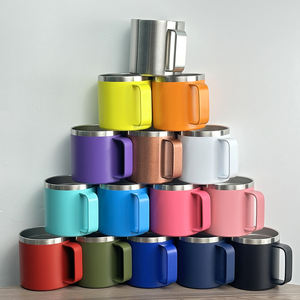 แก้วกาแฟแบบพกพา สแตนเลสสตีล ขนาด 12, 14, 16, 24 ออนซ์  ผนังสองชั้น เก็บอุณหภูมิได้ พร้อมฝาปิดและหูจับโลหะ  รับสกรีนโลโก้ - Product Image 4