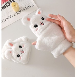 Rabbit <b>Gloves</b> White Fleece Lined <b>Warm</b> Winter Women's Fingerless Plush <b>Gloves</b> - Product Image 1