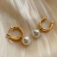 Aretas moda INS estilo 18K oro Acero inoxidable pendientes deslizamiento redondo plástico perla colgante titanio acero pendientes para mujer
