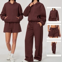 Ensemble de survêtement polaire d'hiver OEM/ODM pour femme : sweat à capuche, pantalon taille haute et short – Tenue de sport personnalisée sous marque privée