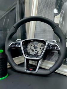 Volant chauffant en cuir pour <span class=keywords><strong>Audi</strong></span> A6 A7 <span class=keywords><strong>C8</strong></span> 2019-2025, version améliorée S6 S7 <span class=keywords><strong>RS</strong></span> <span class=keywords><strong>6</strong></span> <span class=keywords><strong>RS</strong></span> 7, sport à fond plat - Product Image 3