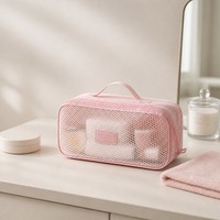 Nouvelle Trousse de Maquillage en Maille Grande Capacité, Sensation Haut de Gamme, Portable, Multifonctionnelle, Compartimentée, pour Voyage, avec Fermeture Éclair