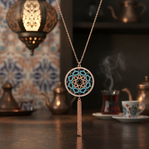Diseño tradicional forma redonda circón piedra turco hecho a mano venta al por mayor colgante collar 925 joyería de plata - Product Image 3