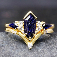 Ensemble de bagues en argent sterling 925 avec pierre de sable taillée hexagonale, pierres latérales taillées en cerf-volant et pierre taillée en cercueil, pour fiançailles