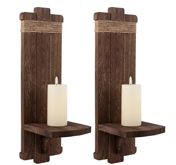 Custom 2Pcs Rustic Wall Hanging Candle Sconces Farmhouse Wall Mounted Wooden Candle Holders For Flower Vase
