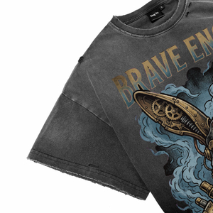 Oversized Vintage Distress Spray Wash Short Sleeve Men’s Breathable T-Shirts <b>Punk</b> Mechanical Rabbit Pocket Watch Print Tees - Product Image 4