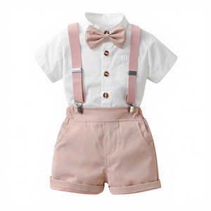 Costume de cérémonie décontracté en coton imprimé pour garçons de 3 à 8 ans, chemise à manches courtes multicolore à col montant pour tout-petits - Product Image 4