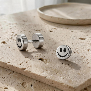 Boucles d'oreilles clous en acier chirurgical 316L Smiley Star Yin <span class=keywords><strong>Yang</strong></span>, disque rond émaillé, pour piercing tragus hélix, accessoires de bijoux corporels - Product Image 3